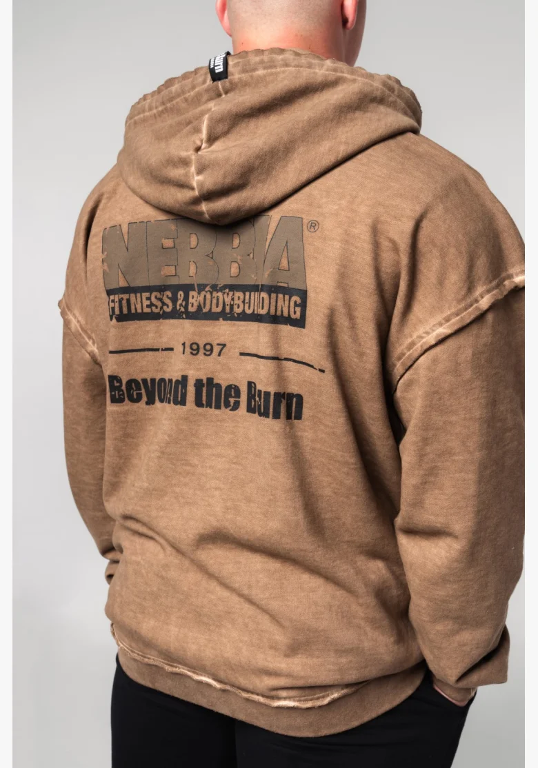 NEBBIA Opraná mikina na zips GYM BRO hnedá