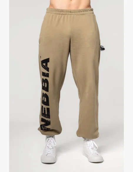 NEBBIA Voľné baggy tepláky s vreckami GYM BRO zelené