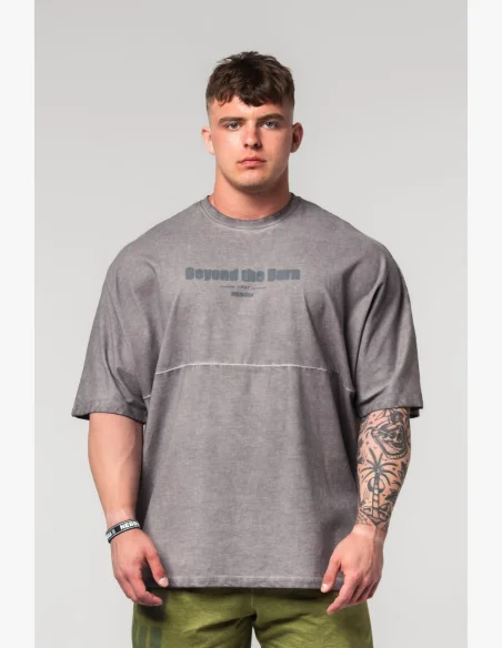 NEBBIA Opraný oversized tričko NO SHORTCUTS šedé