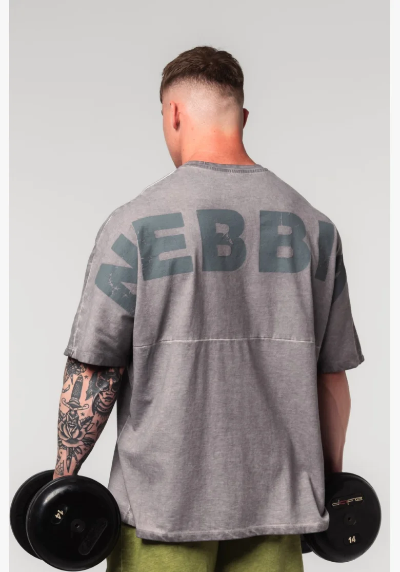 NEBBIA Opraný oversized tričko NO SHORTCUTS šedé