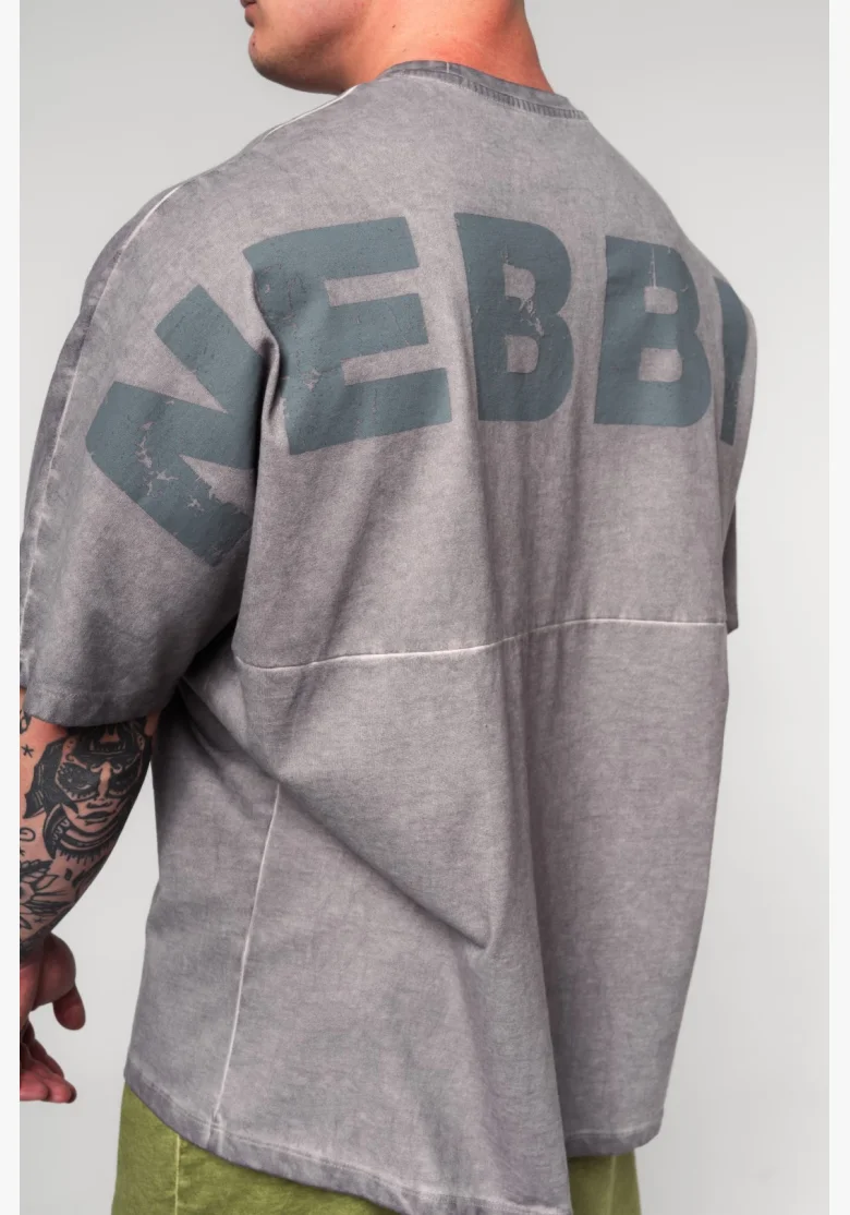NEBBIA Opraný oversized tričko NO SHORTCUTS šedé