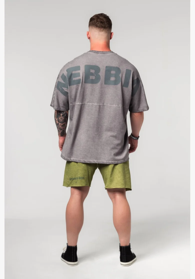 NEBBIA Opraný oversized tričko NO SHORTCUTS šedé