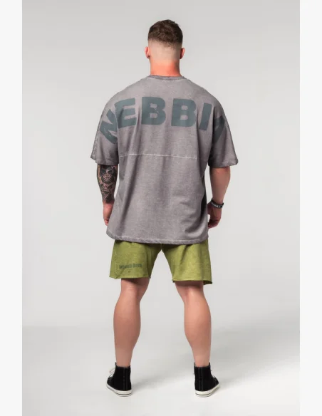 NEBBIA Opraný oversized tričko NO SHORTCUTS šedé