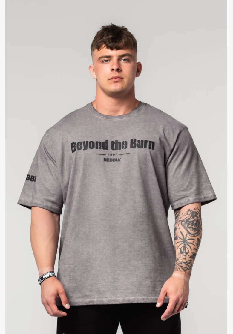 NEBBIA Oprané bavlnené heavyweight tričko GRIND šedé