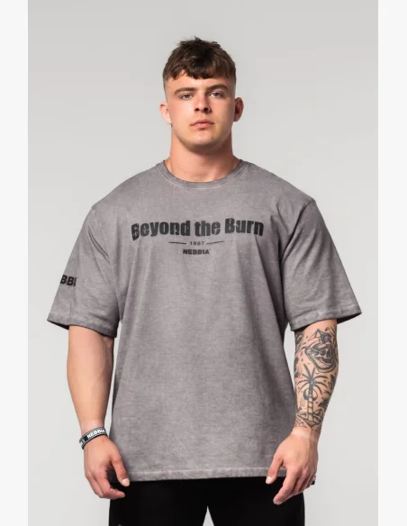 NEBBIA Oprané bavlnené heavyweight tričko GRIND šedé