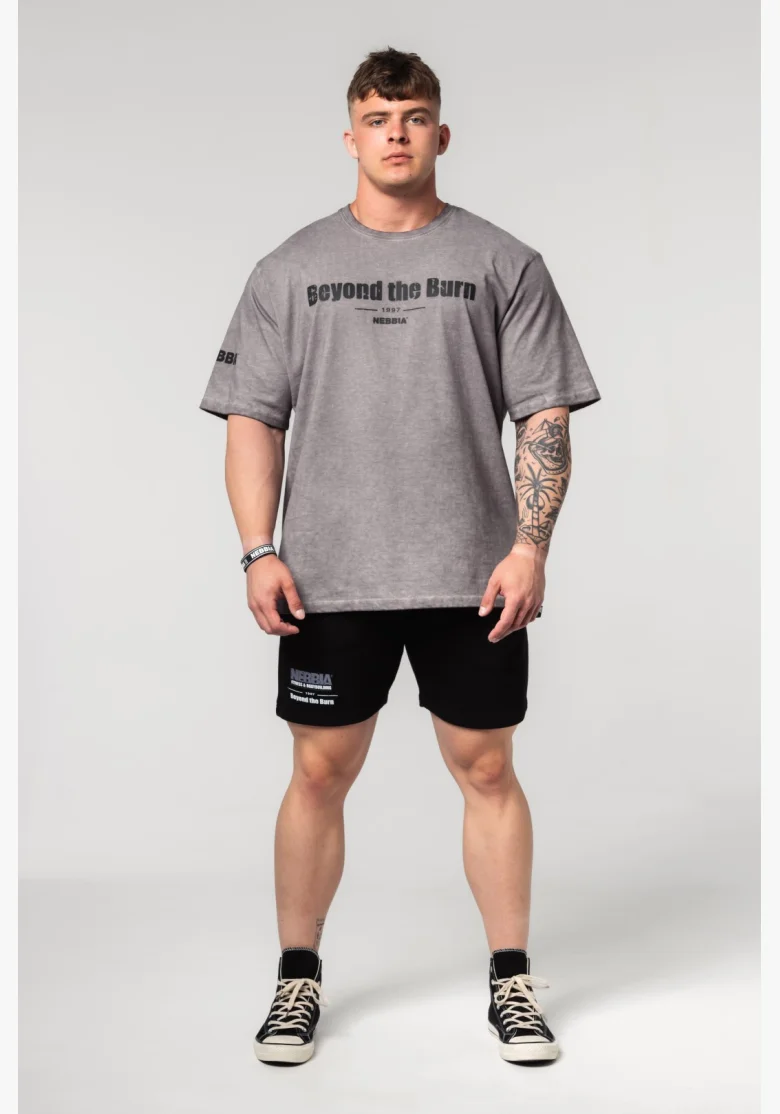 NEBBIA Oprané bavlnené heavyweight tričko GRIND šedé