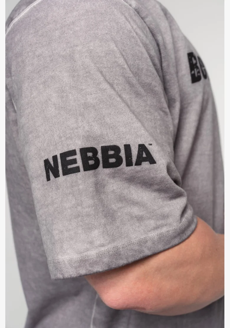 NEBBIA Oprané bavlnené heavyweight tričko GRIND šedé