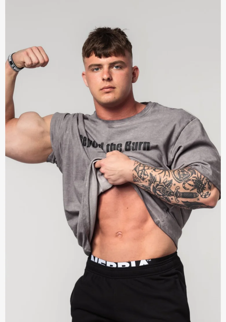 NEBBIA Oprané bavlnené heavyweight tričko GRIND šedé