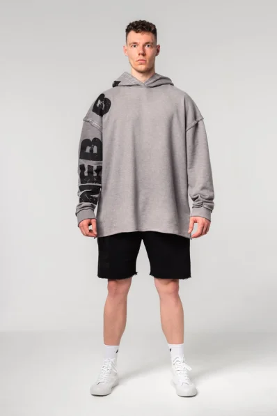NEBBIA • NEBBIA Úplne vyblednutá oversized mikina s kapucňou NO BS šedá • Nebshop.sk
