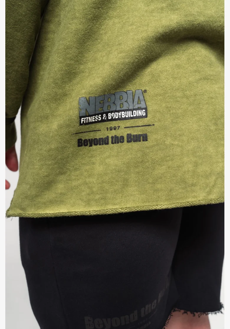 NEBBIA Zosúťažená oversized mikina s kapucňou NO BS zelená