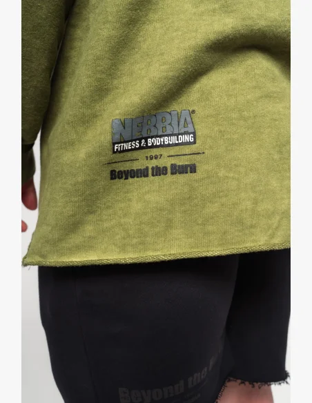 NEBBIA Zosúťažená oversized mikina s kapucňou NO BS zelená