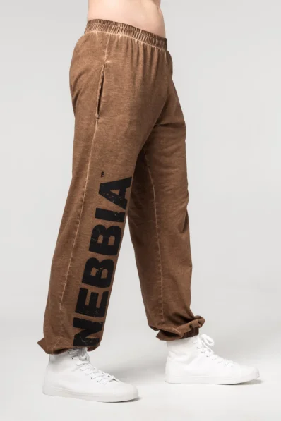 NEBBIA • NEBBIA Washed-off voľné baggy tepláky s vreckami GYM BRO hnedé • Nebshop.sk 2