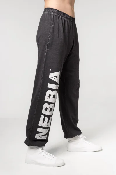 NEBBIA • NEBBIA Washed-off voľné baggy tepláky s vreckami GYM BRO čierne • Nebshop.sk