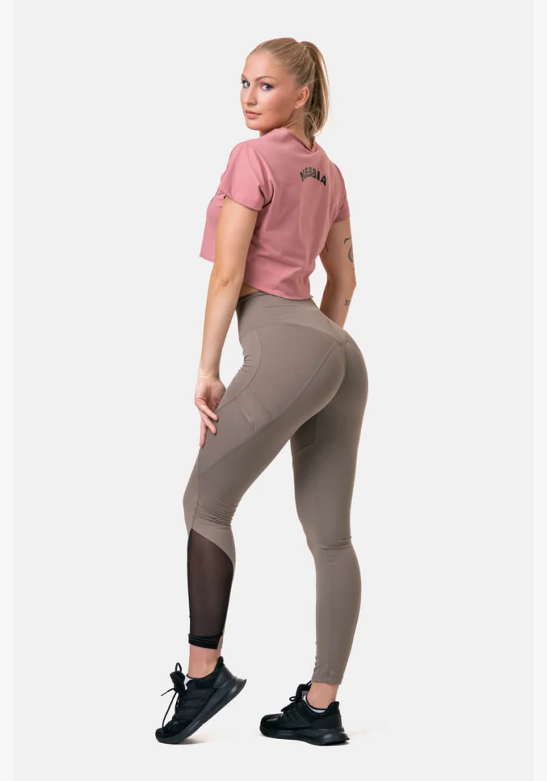 NEBBIA Fit & Smart legíny s vysokým pásom mocha