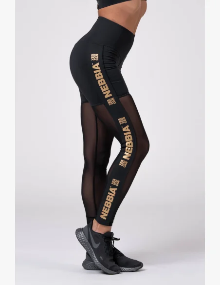 NEBBIA Gold Mesh Legíny čierna
