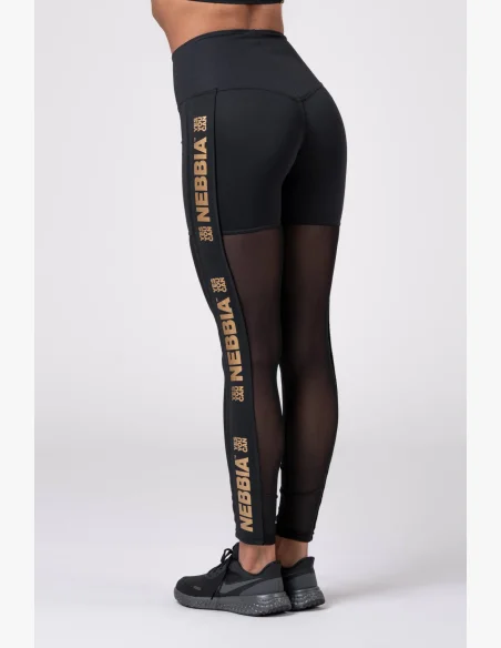 NEBBIA Gold Mesh Legíny čierna
