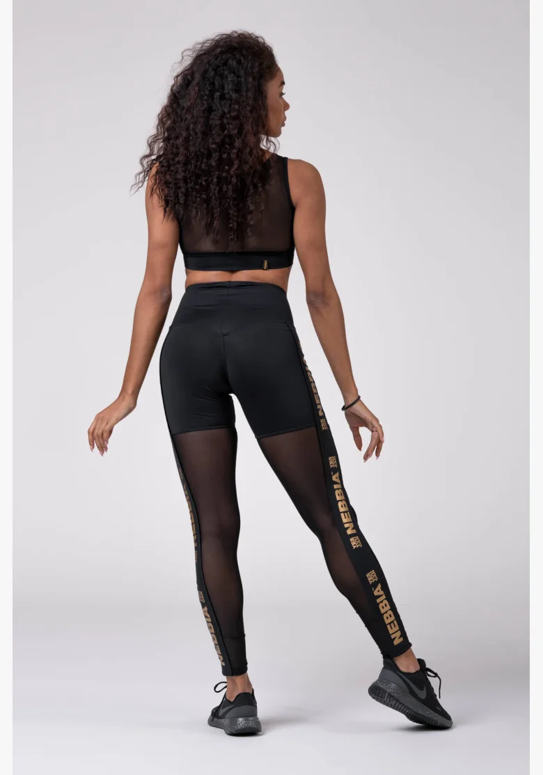 NEBBIA Gold Mesh Legíny čierna