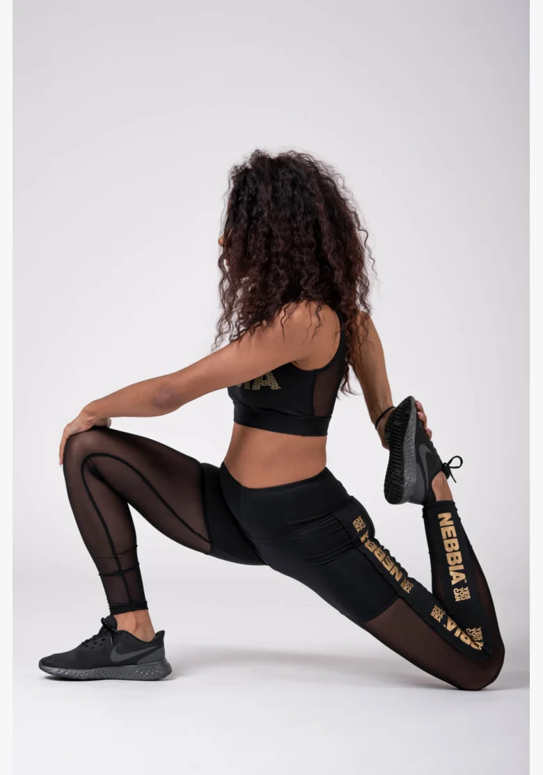 NEBBIA Gold Mesh Legíny čierna