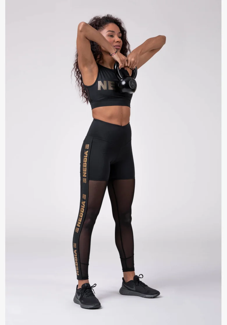 NEBBIA Gold Mesh Legíny čierna