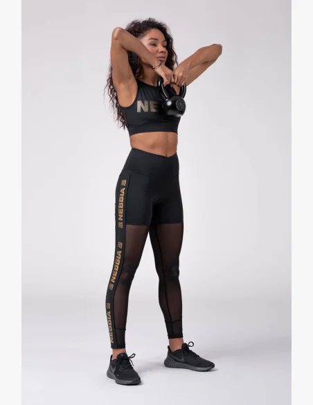NEBBIA Gold Mesh Legíny čierna