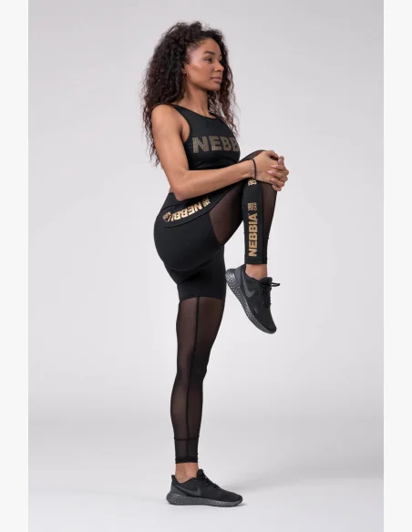 NEBBIA Gold Mesh Legíny čierna