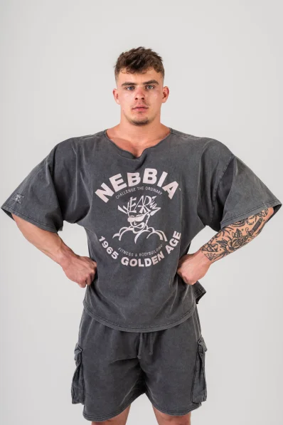 NEBBIA • NEBBIA Washed bavlnený rag top GOLDEN AGE čierny • Nebshop.sk