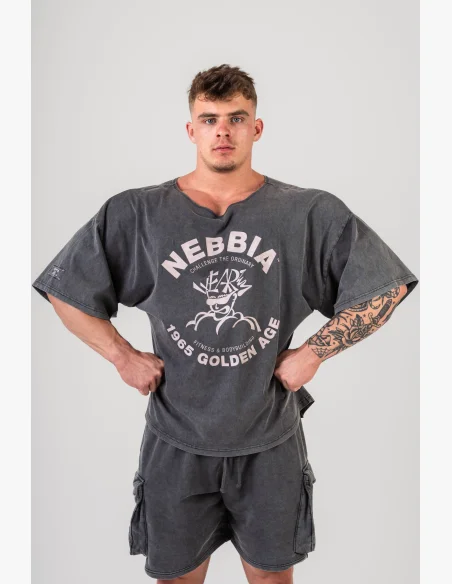 NEBBIA Umývaný bavlnený rag top GOLDEN AGE čierny
