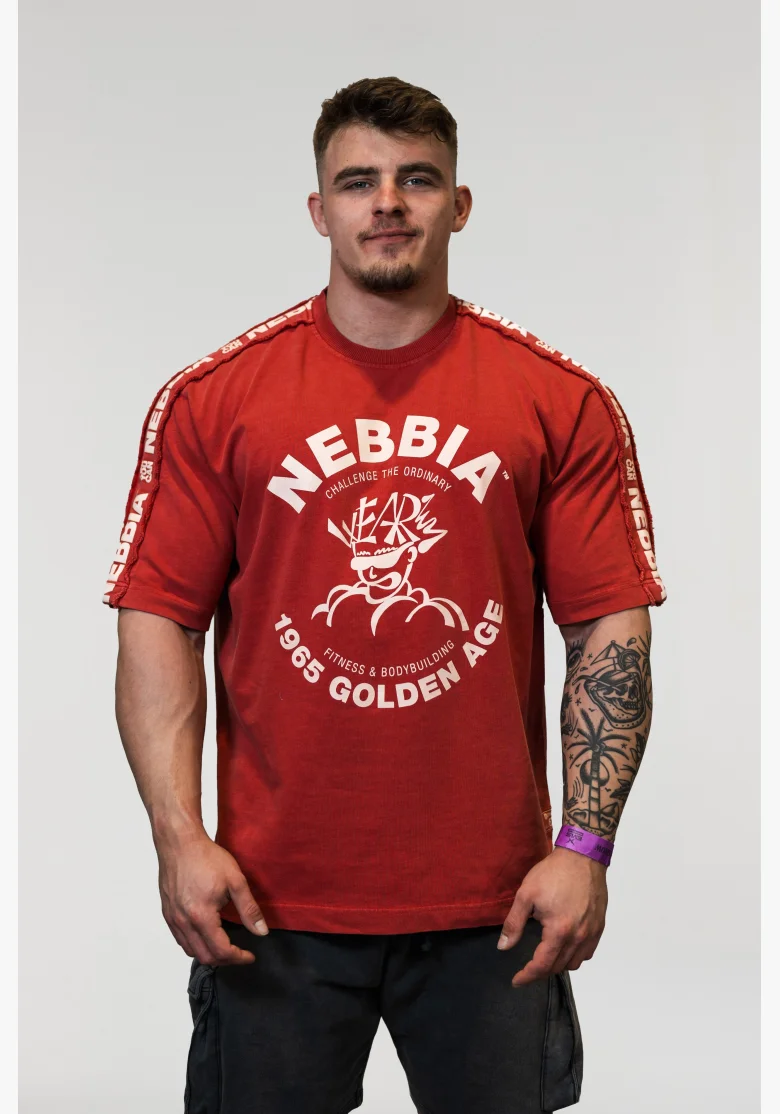 NEBBIA Prané oversized tričko GOLDEN AGE červené