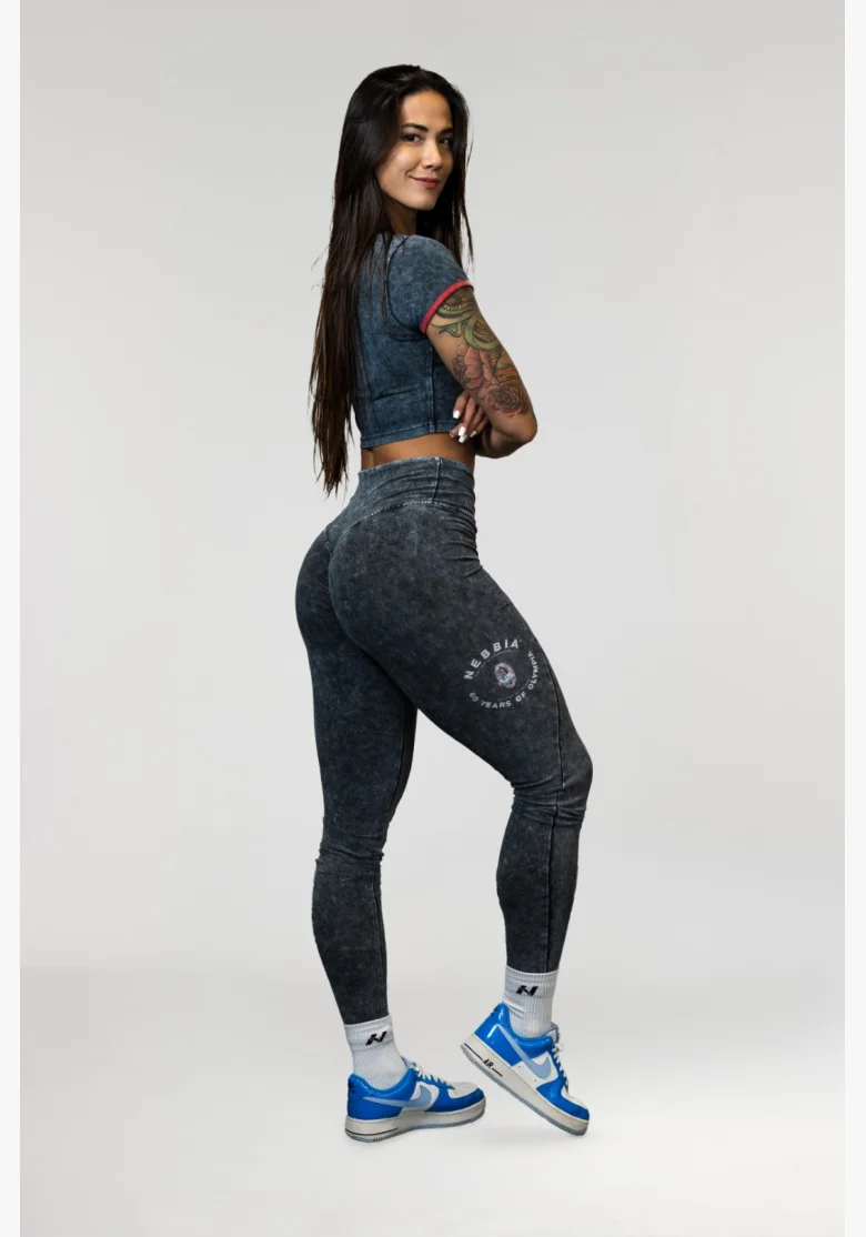 NEBBIA Washed fitness legíny s vysokým pásom GYM WARRIOR