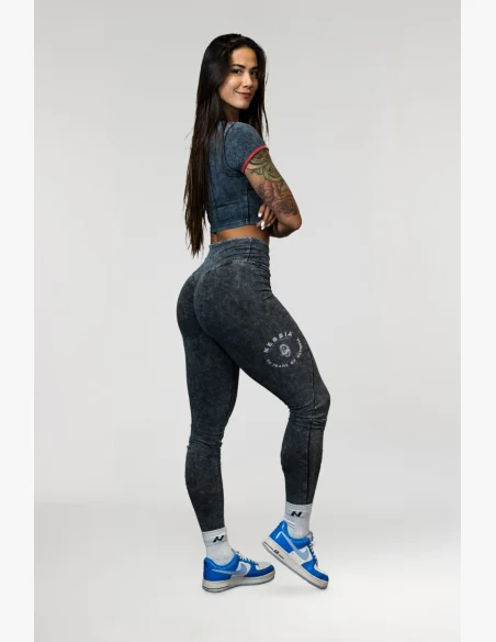 NEBBIA Washed fitness legíny s vysokým pásom GYM WARRIOR