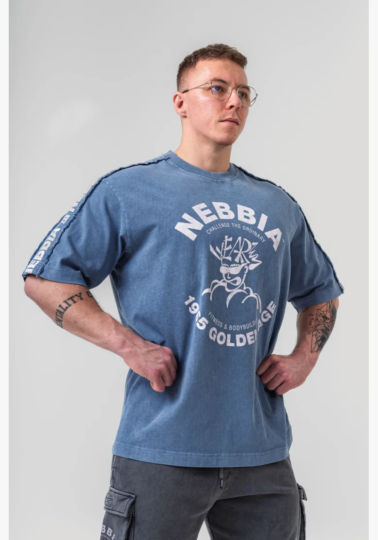NEBBIA Umývané oversized tričko GOLDEN AGE modré