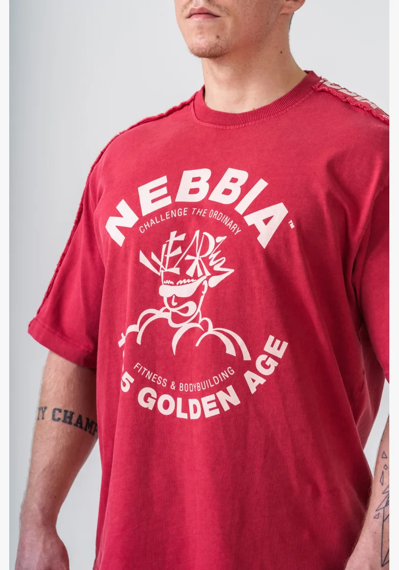 NEBBIA Prané oversized tričko GOLDEN AGE červené