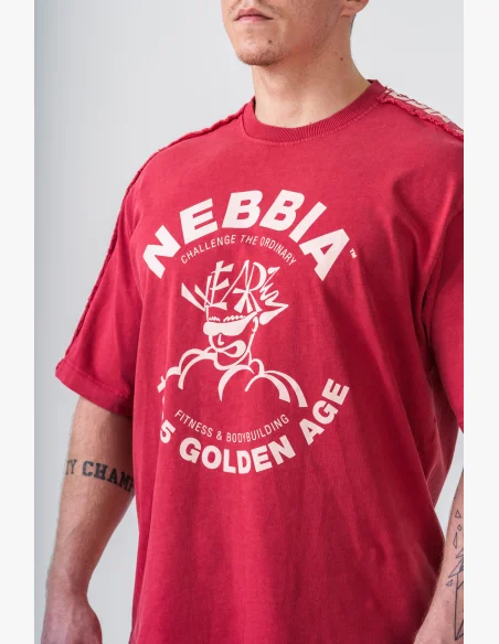 NEBBIA Prané oversized tričko GOLDEN AGE červené