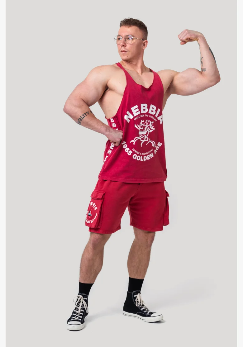 NEBBIA Washed muscle back stringer GOLDEN AGE červené