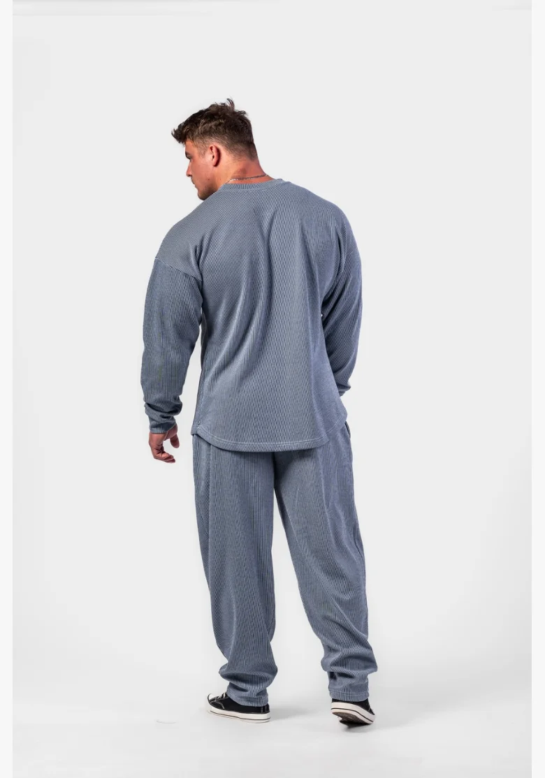 NEBBIA Oversized mikina bez kapuce SIGNATURE modrá