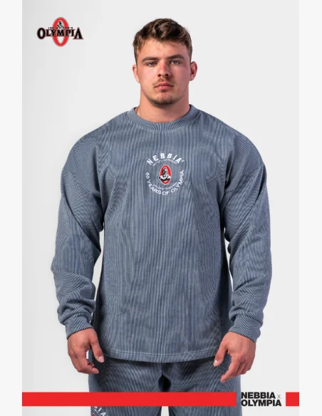 NEBBIA Oversized mikina bez kapuce SIGNATURE modrá