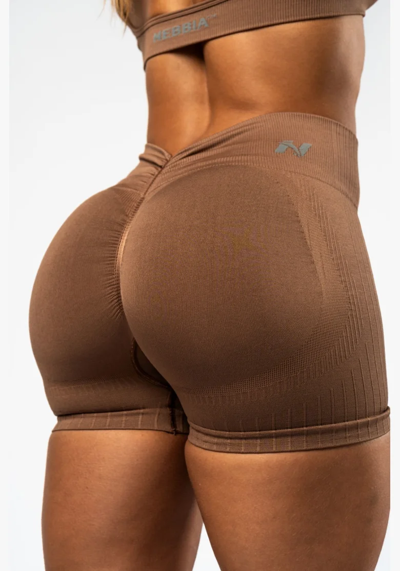 NEBBIA Bezšvové push-up šortky s vysokým pásom TOTALLY SEAMLESS hnedé