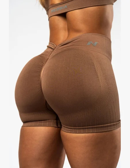 NEBBIA Bezšvové push-up šortky s vysokým pásom TOTALLY SEAMLESS hnedé