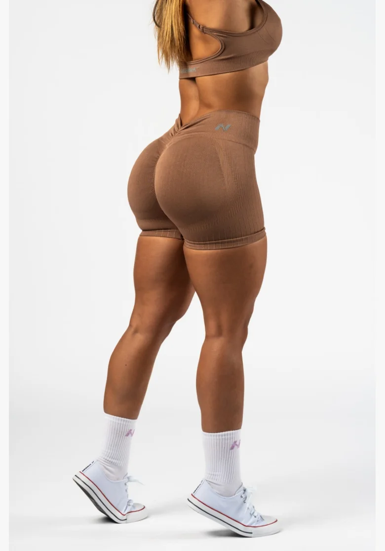NEBBIA Bezšvové push-up šortky s vysokým pásom TOTALLY SEAMLESS hnedé