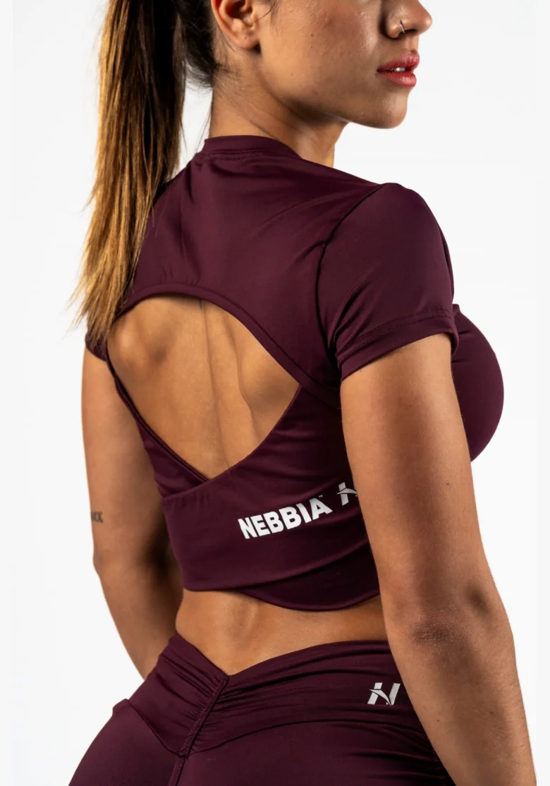 NEBBIA Open-back crop top STRONG BEAUTY bordový