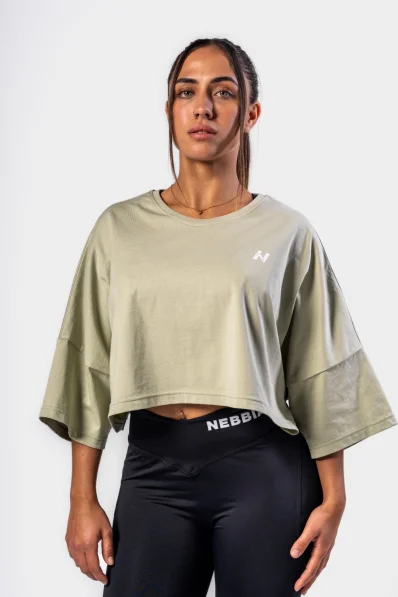 NEBBIA • NEBBIA Oversized crop tričko JUST FLOW svetlozelené • Nebshop.cz 2