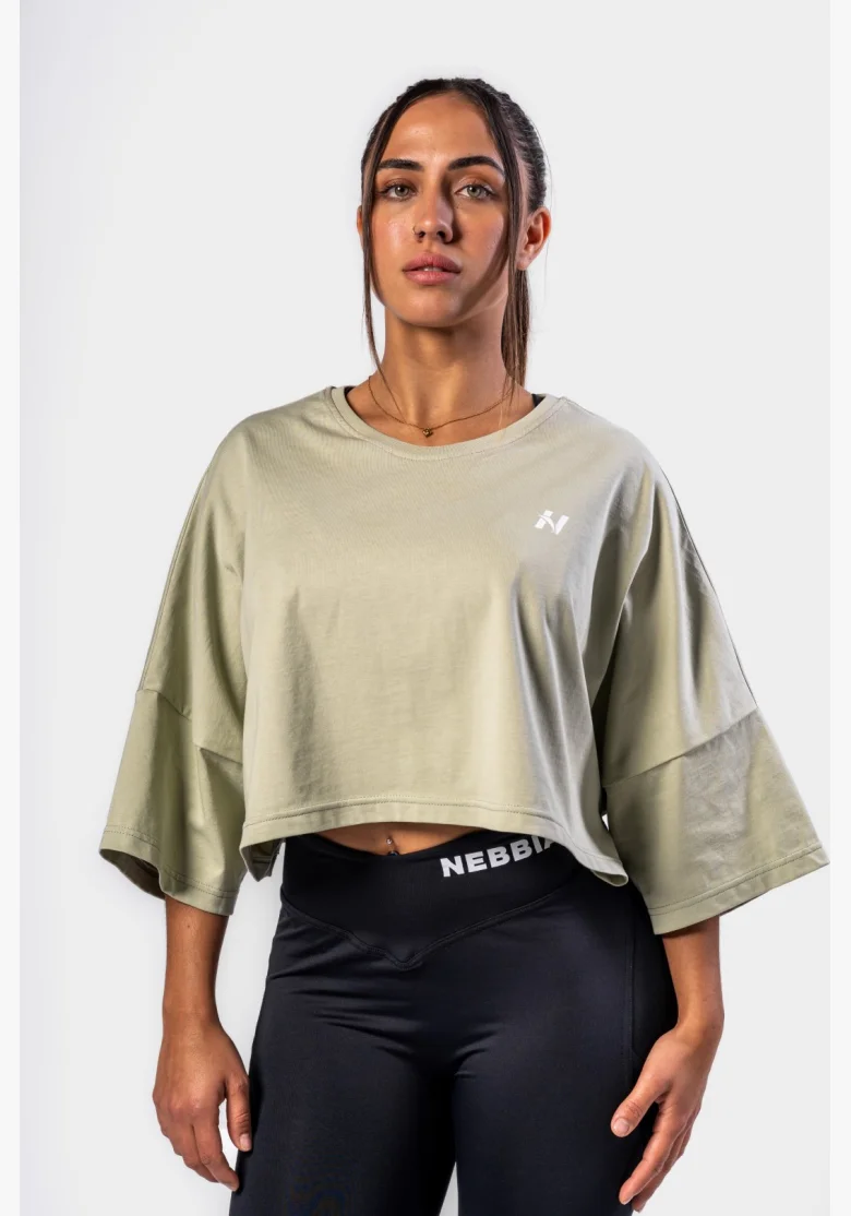 NEBBIA Oversized crop tričko JUST FLOW svetlozelené