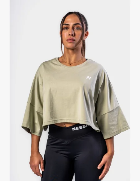 NEBBIA Oversized crop tričko JUST FLOW svetlozelené