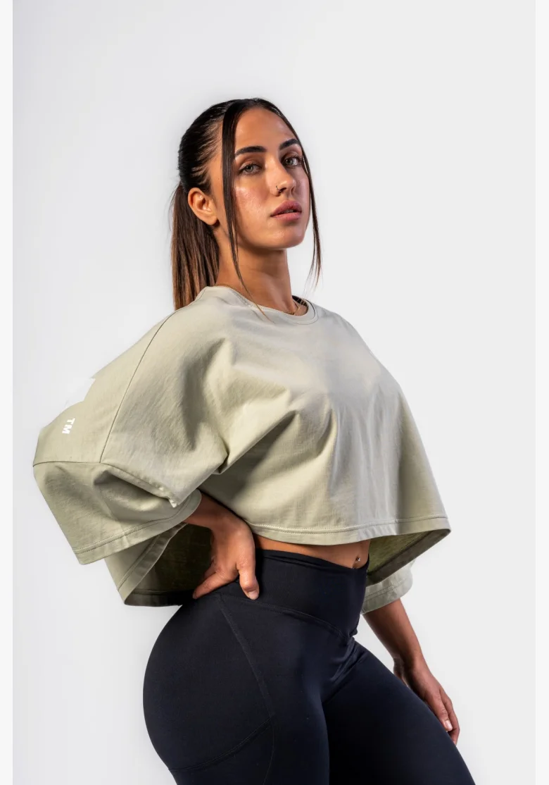 NEBBIA Oversized crop tričko JUST FLOW svetlozelené