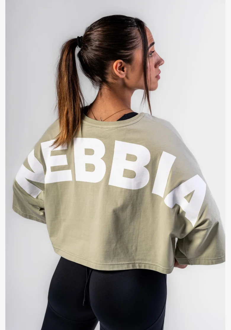 NEBBIA Oversized crop tričko JUST FLOW svetlozelené