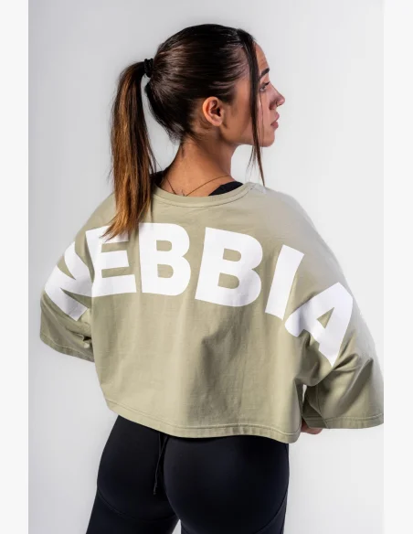 NEBBIA Oversized crop tričko JUST FLOW svetlozelené