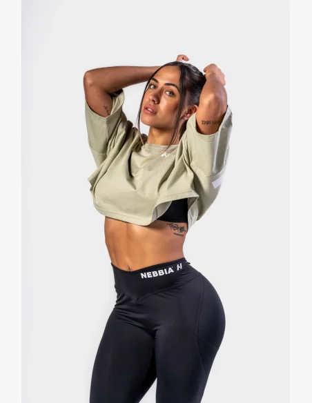 NEBBIA Oversized crop tričko JUST FLOW svetlozelené