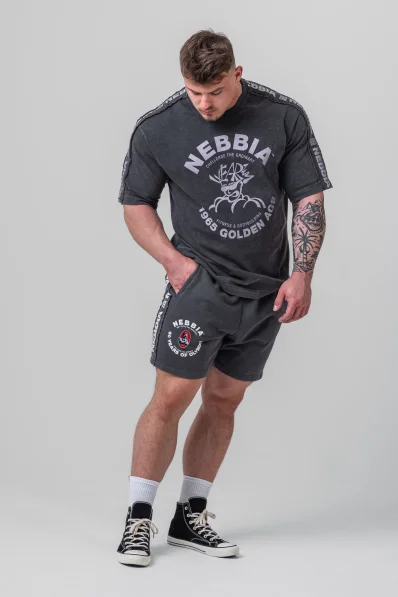 NEBBIA • NEBBIA Washed teplákové šortky LEGEND černé • NebShop