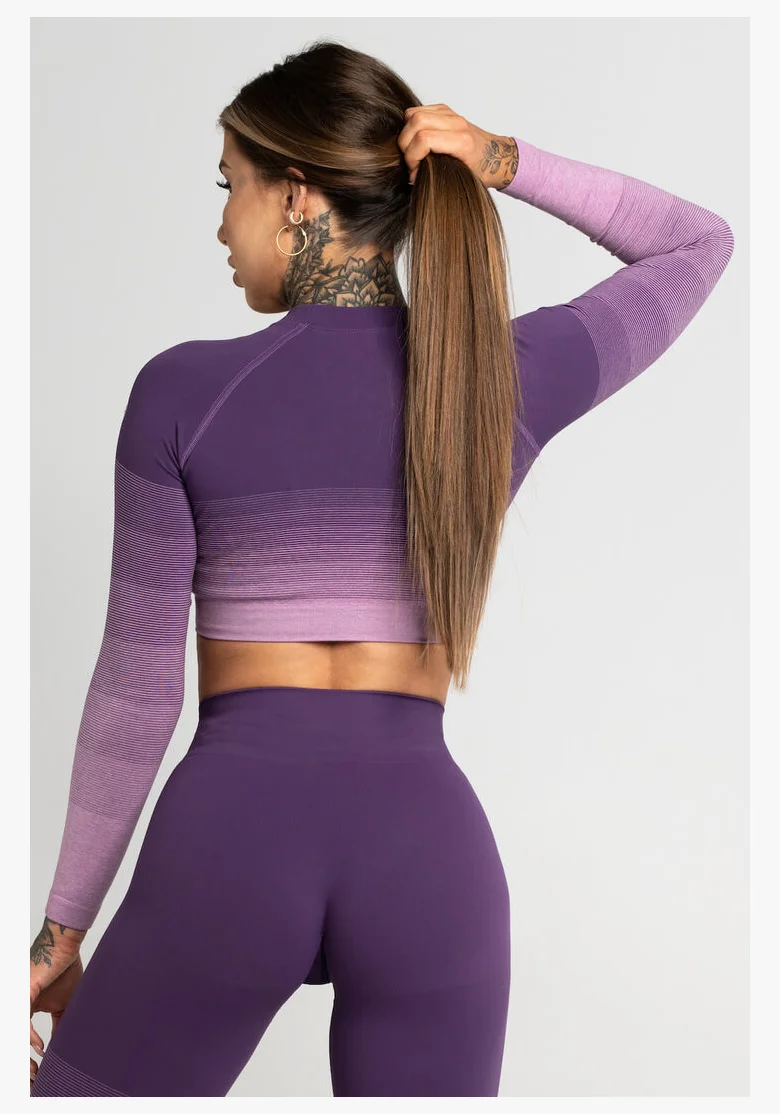Gym Glamour Crop-Top s dlhým rukávom Violet Ombre