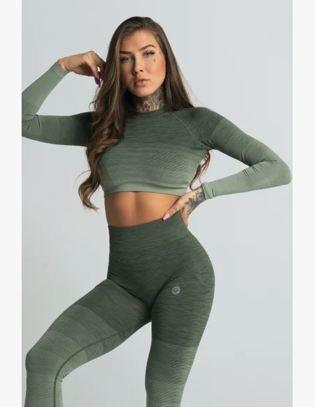 Gym Glamour Crop-Top s dlhým rukávom Khaki
